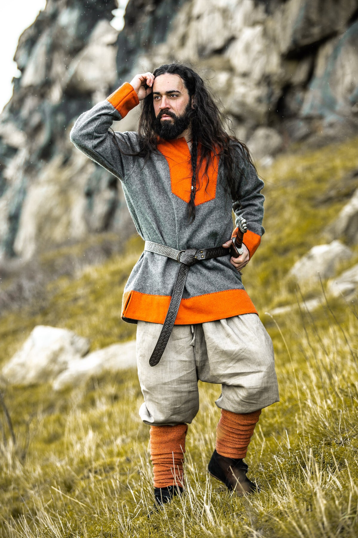 Frankish tunic Roland, gray, wool blend
