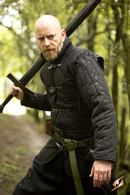 Middelalderlig gambeson med remme, sort