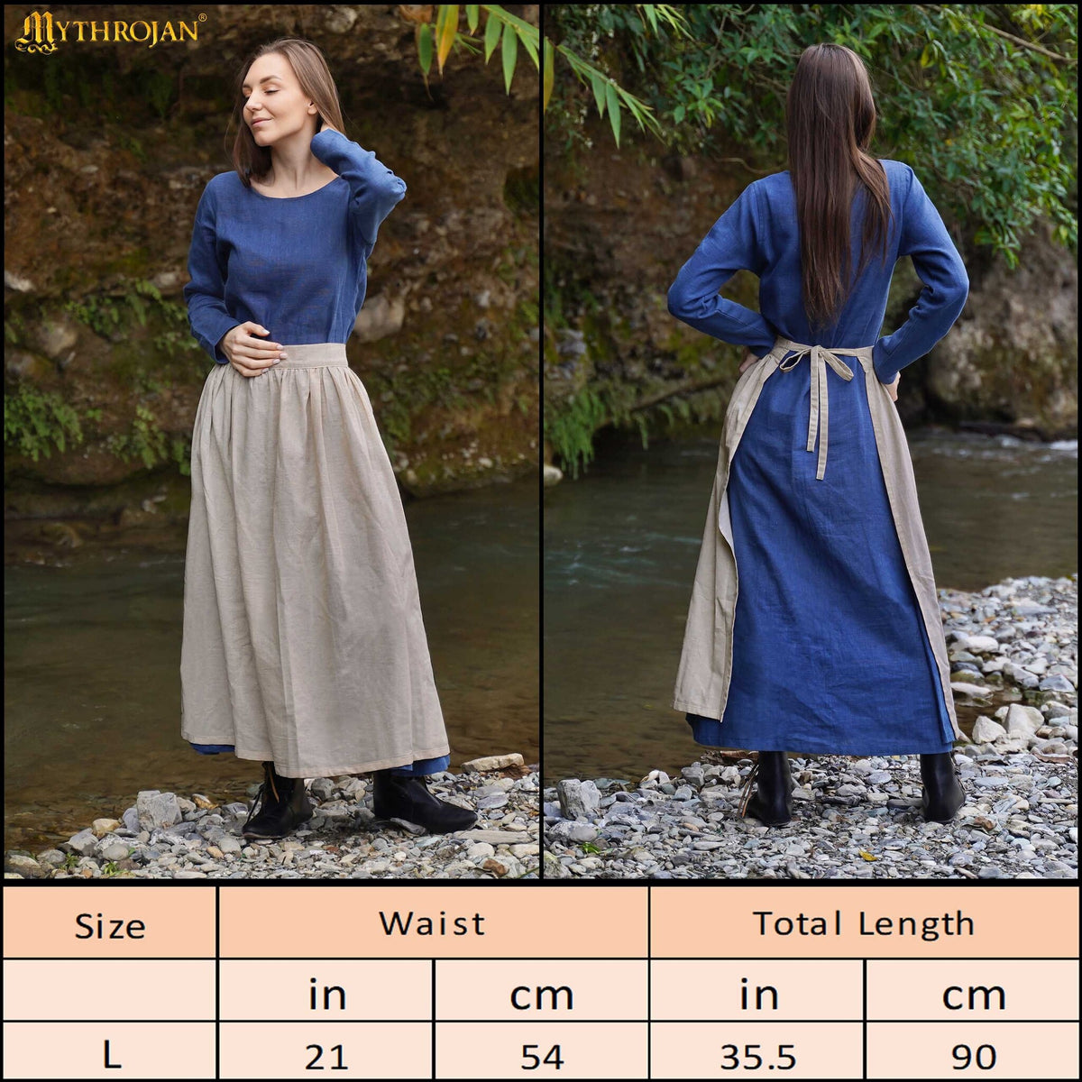 Linen medieval apron, natural