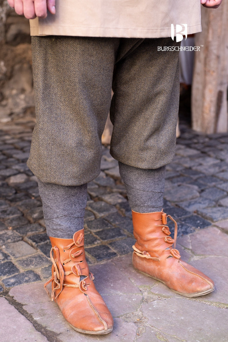 Vikingabyxor Ivar med fiskbensmönster, ullmix, olivgrå