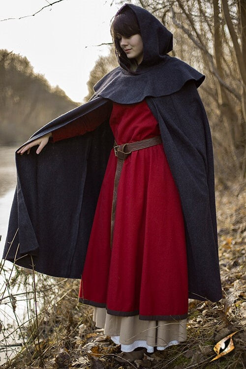 Medieval hooded cloak Thomas, grey, wool mix
