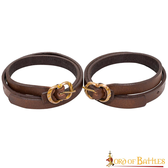 Medieval leather garters, brown