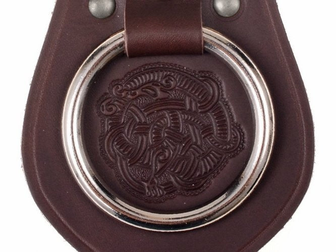 Leather weapon holder for belt Viking motif, brown