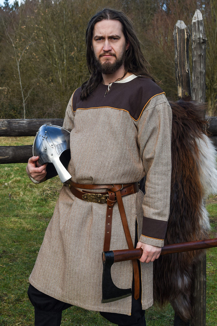 Germanic Thorsberg tunic, herringbone pattern, brown