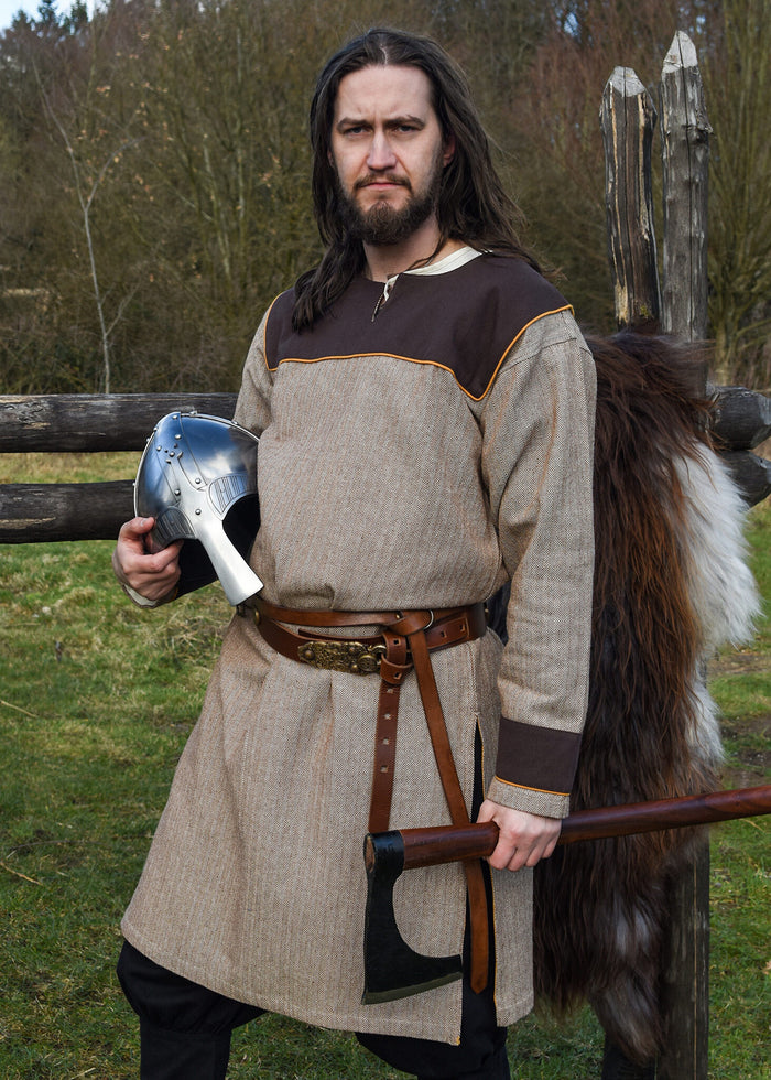 Germanic Thorsberg tunic, herringbone pattern, brown