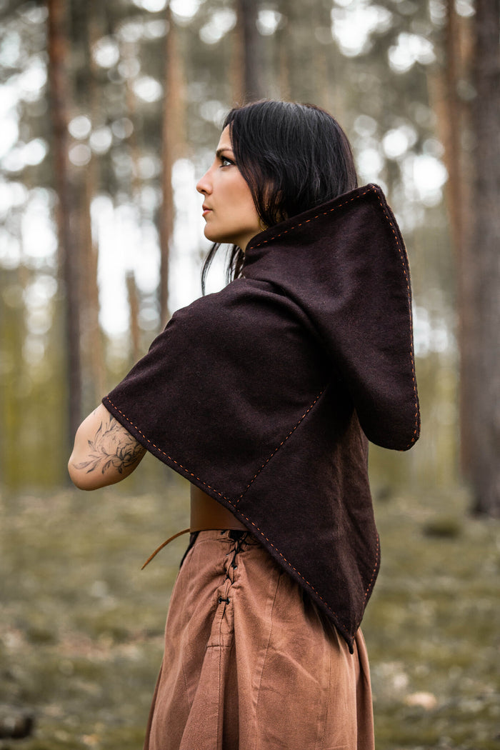 Skjoldehamn hood Halfdan, brown, wool mix
