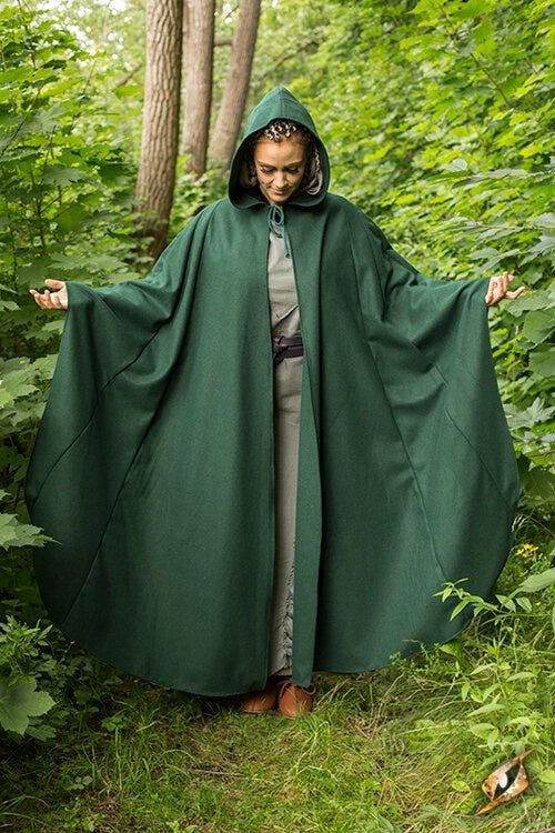 Travel cloak, green, wool blend