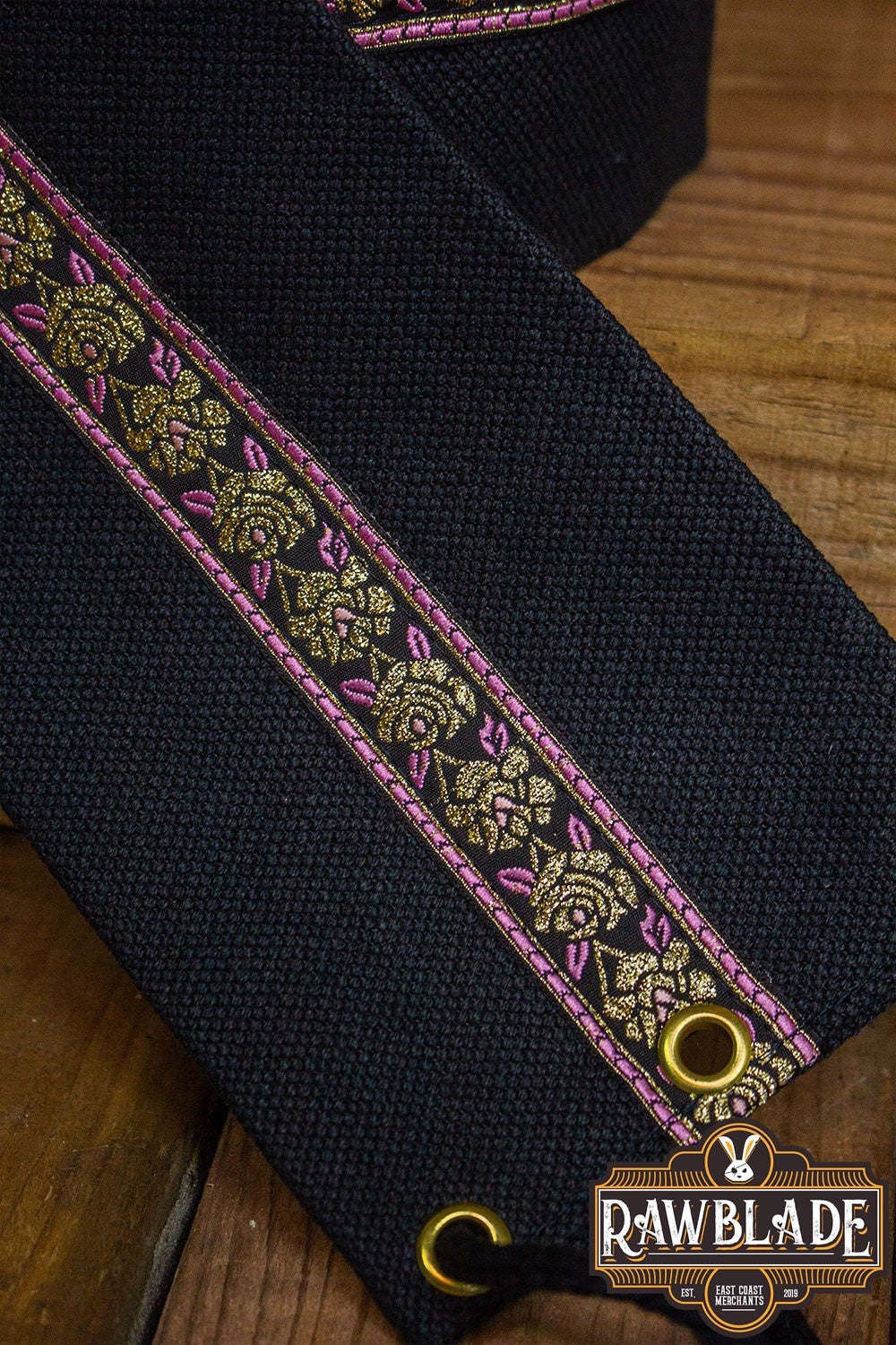 Jeanne fabric belt - Black / pink roses
