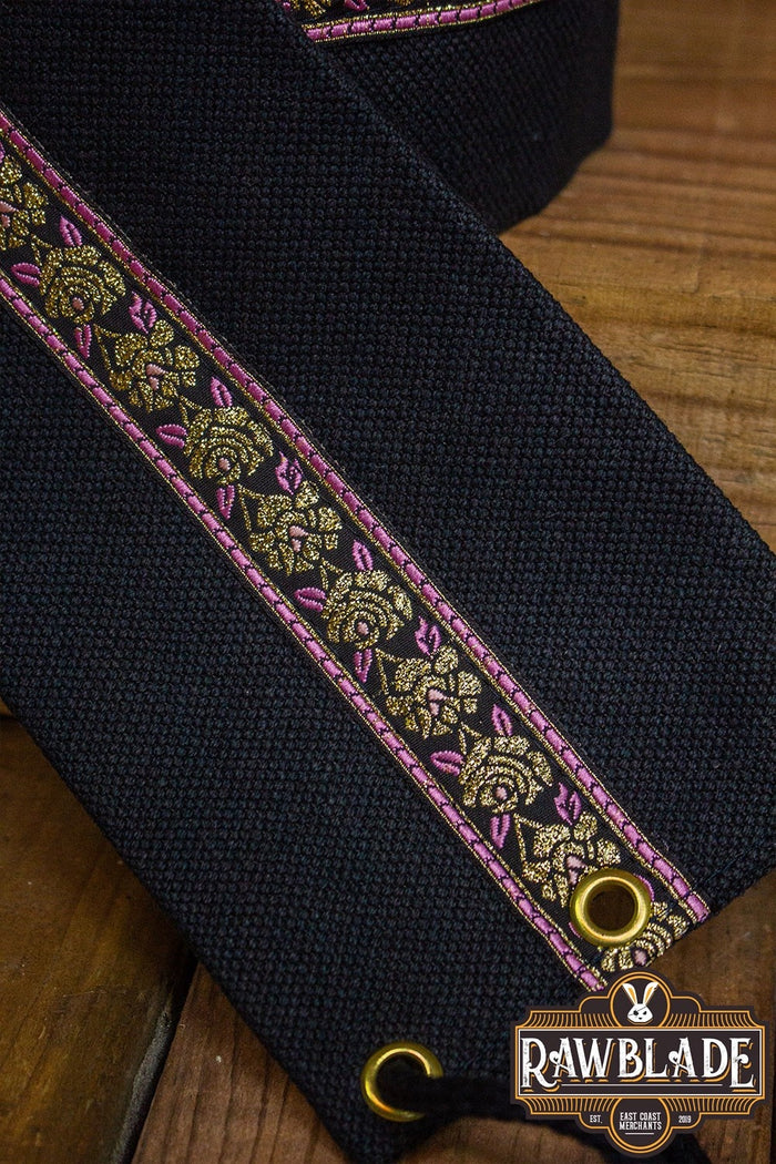 Jeanne fabric belt - Black / pink roses