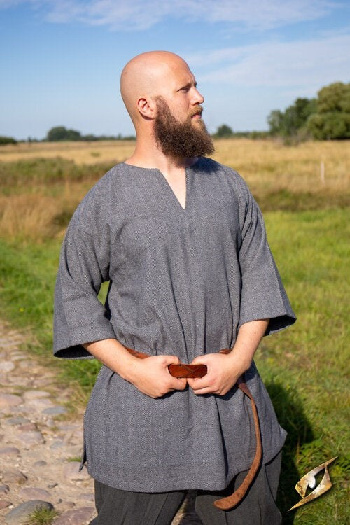 Viking tunic Arvis, herringbone pattern, Storm grey