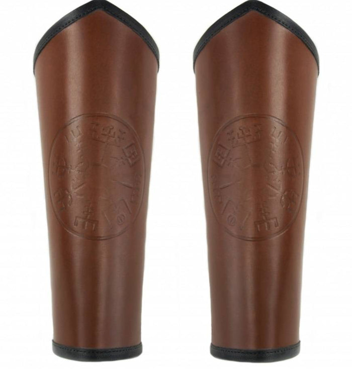 Vegvisir leather bracers, underarm guards, brown