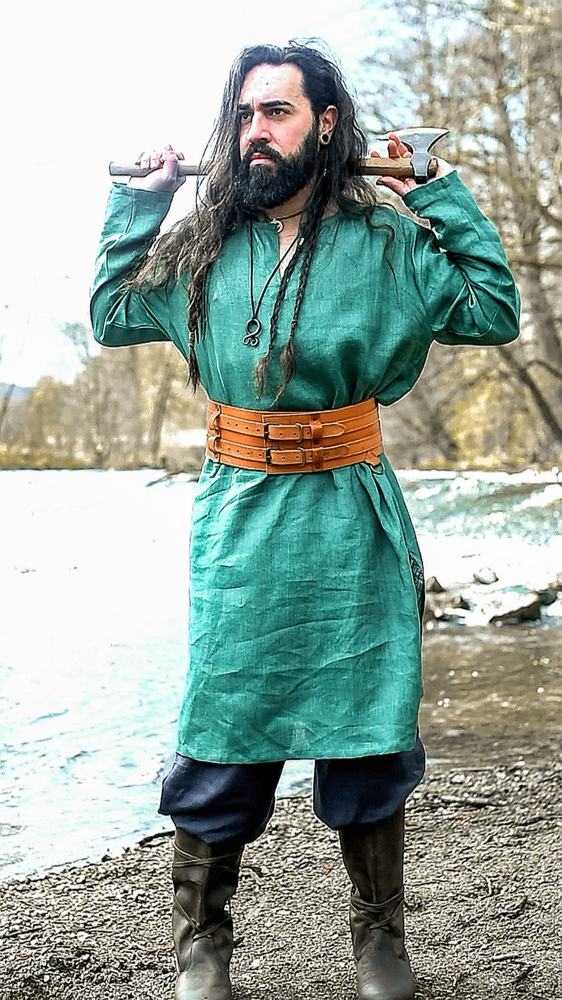 Vikingatunika Halvar, linne, grön