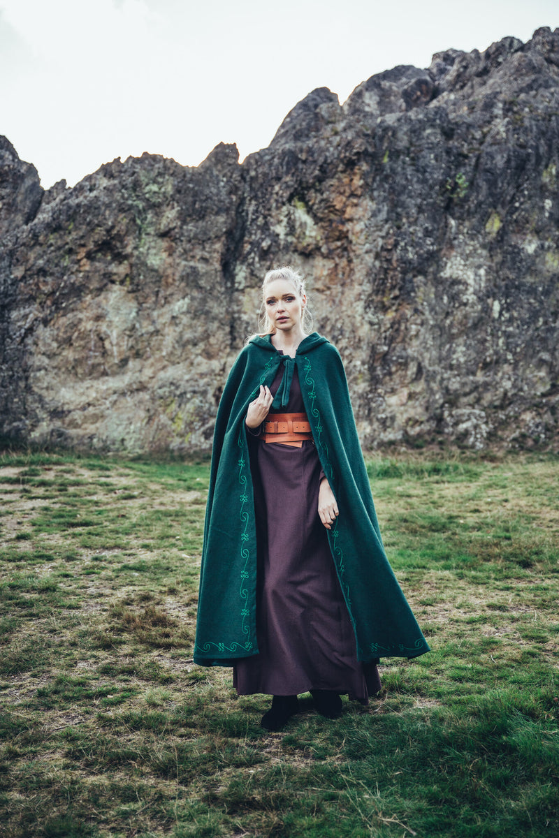 Manteau brodé Damia, vert, en mélange de laine