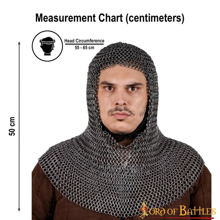 Chainmail coif, spring steel, butted round rings, 9 mm