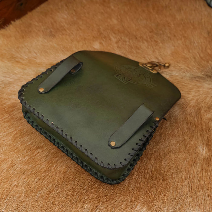 Leather bag with Celtic Cross, Green