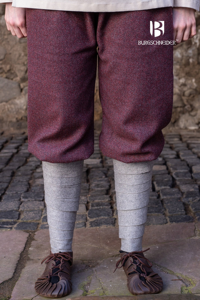 Viking trousers Tilda, herringbone pattern, wool blend, burgundy red