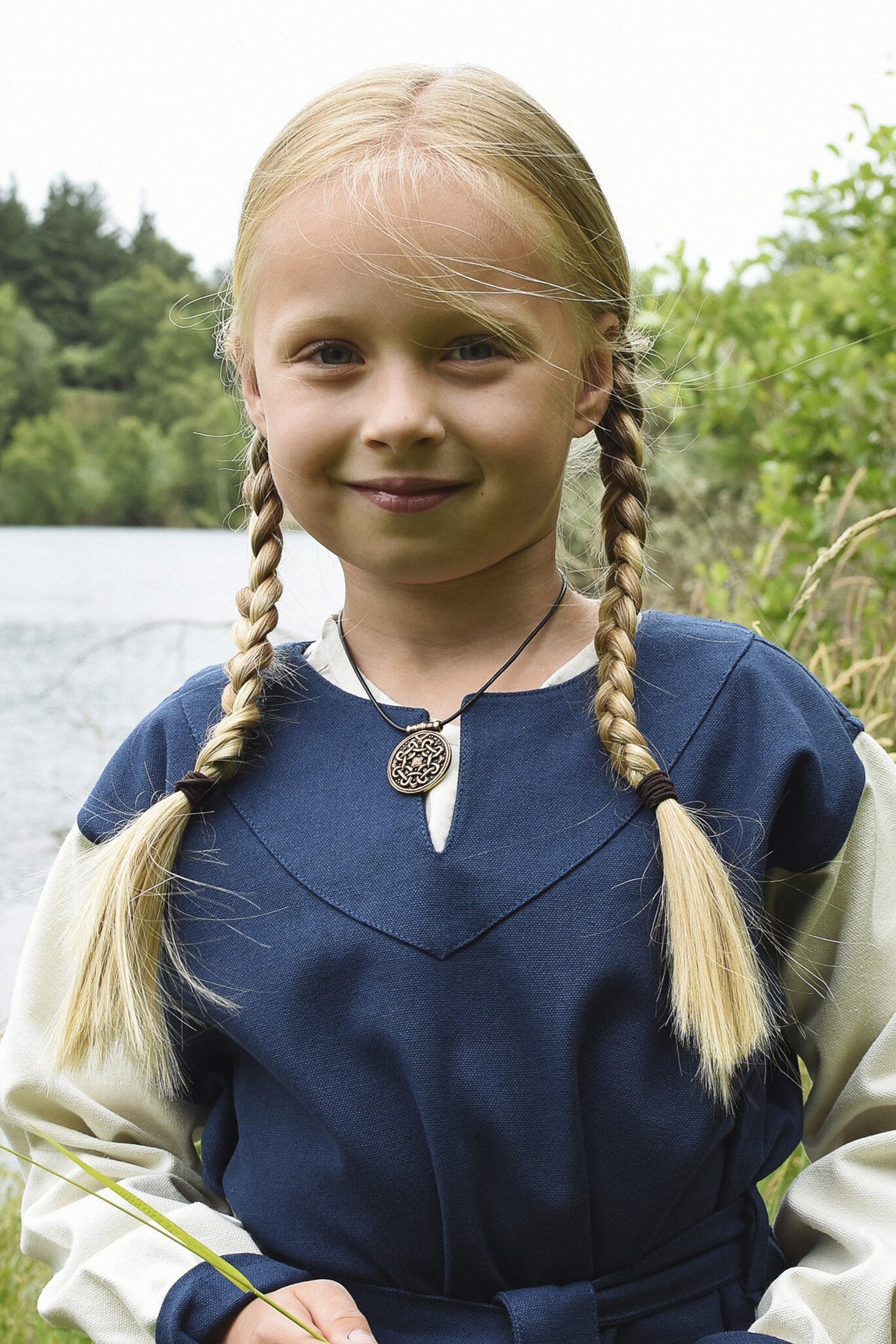 Girls dress Birka, blue-natural