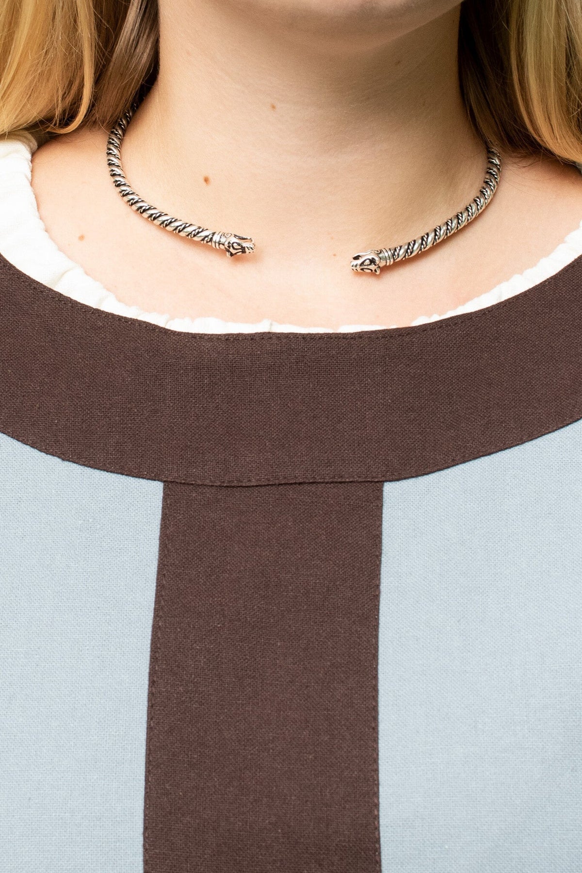 Carolingian dress Clotilde, dalmatica, blue-brown