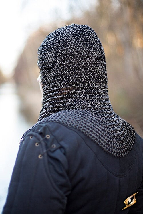 Chainmail coif Alaric, blackened, 9 mm