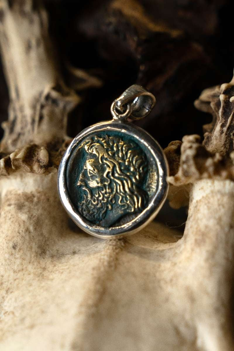 Coin pendant Zeus, sterling silver
