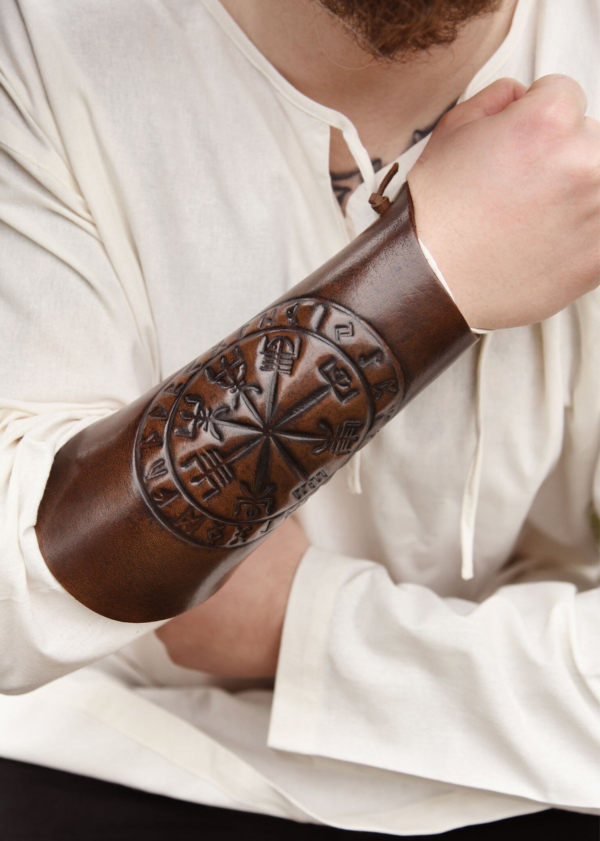 Vegvisir leather bracers, underarm guards