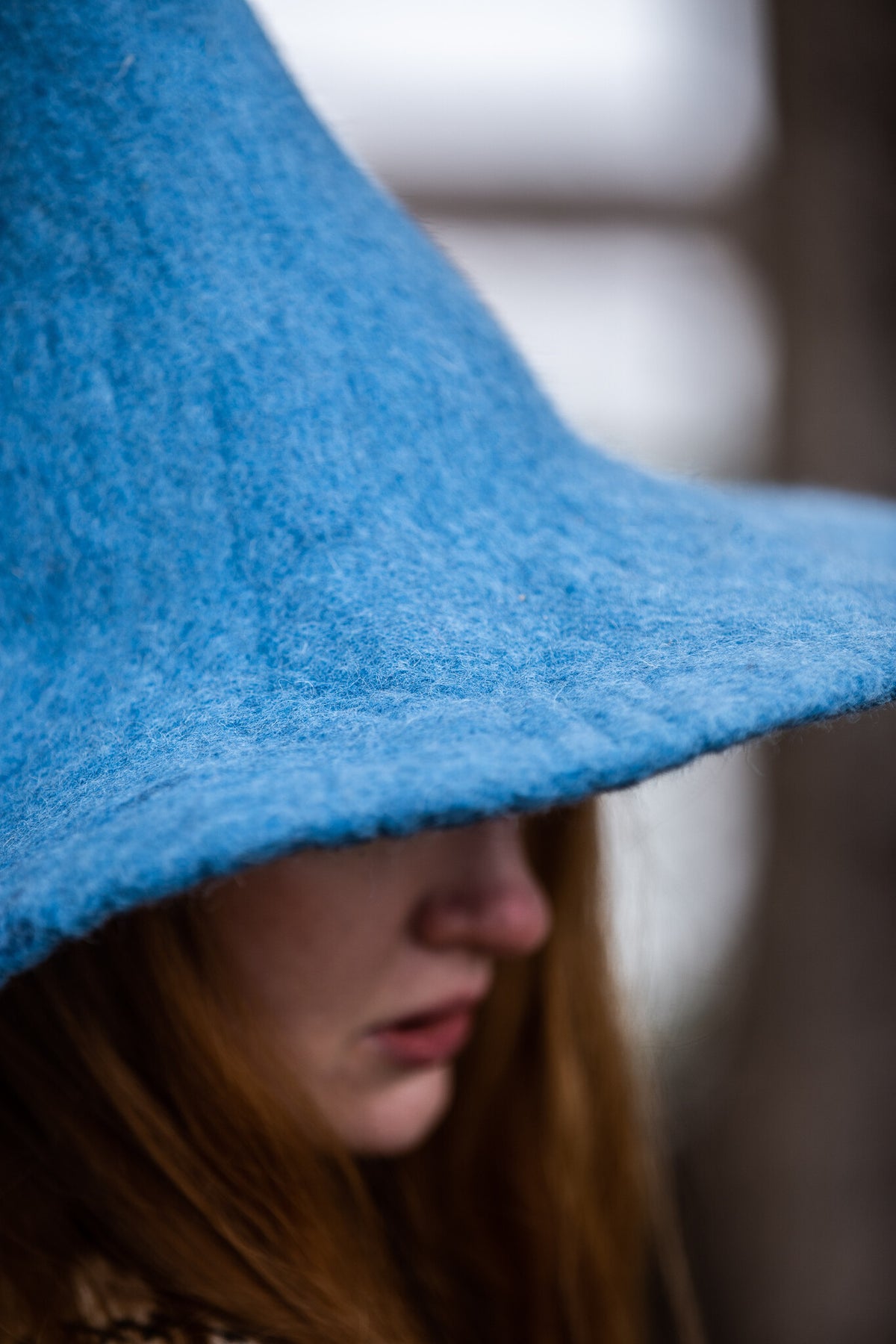 Witch hat, light blue, wool mix