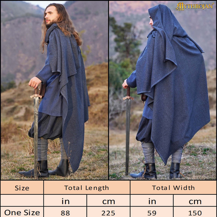 Viking cloak Hjalmar with diamond twill, wool, blue-black
