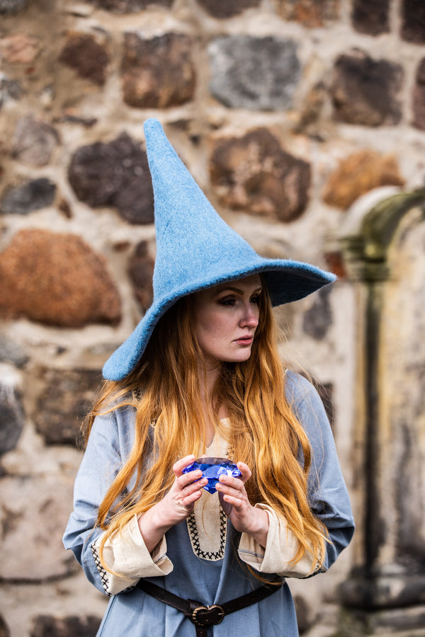 Witch hat, light blue, wool mix