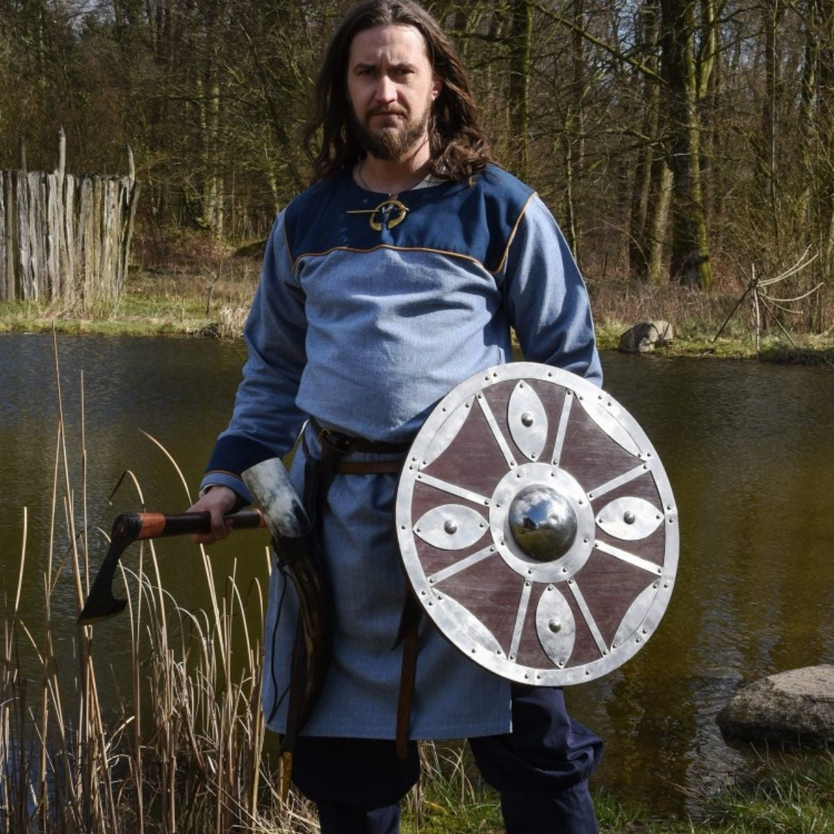 Germanic Thorsberg tunic herringbone pattern, blue