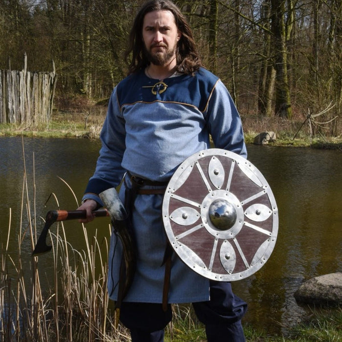 Germanic Thorsberg tunic herringbone pattern, blue