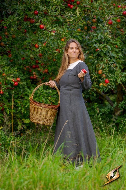 Medieval dress Estrid with herringbone pattern, nature grey