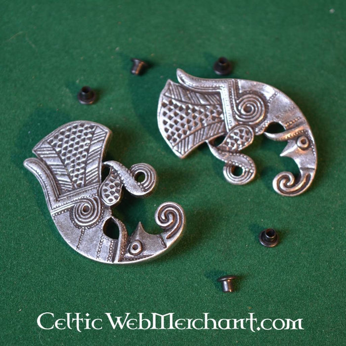 Germanic raven beltfitting migration period pair left and right, bronze