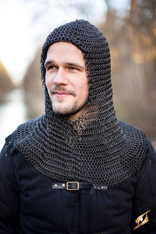 Chainmail coif Alaric, blackened, 9 mm