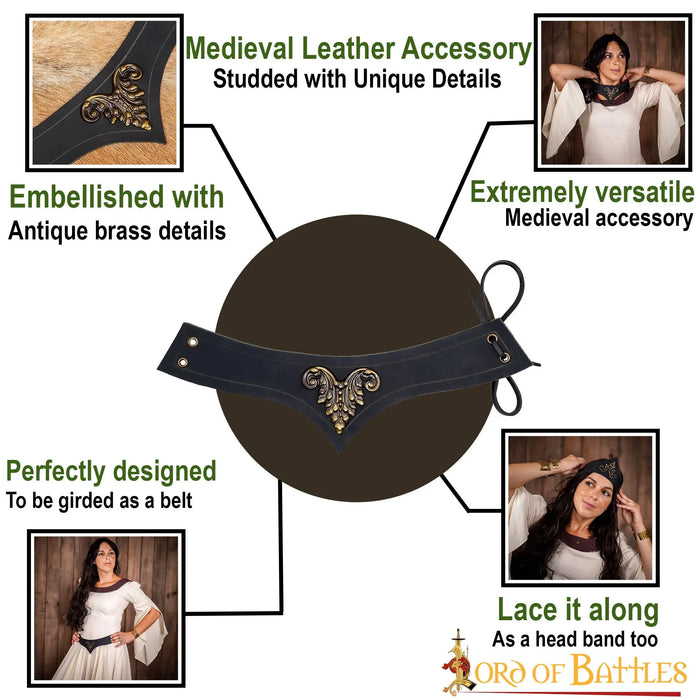 Leather tiara Estel, black