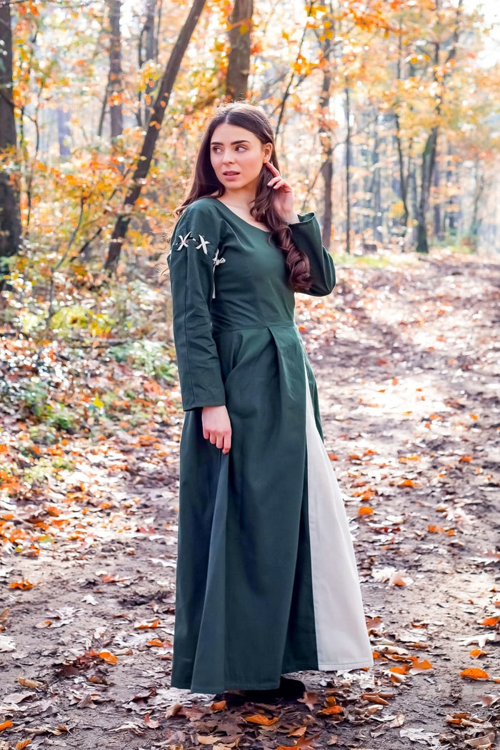 Medieval dress Larina, green-naturel