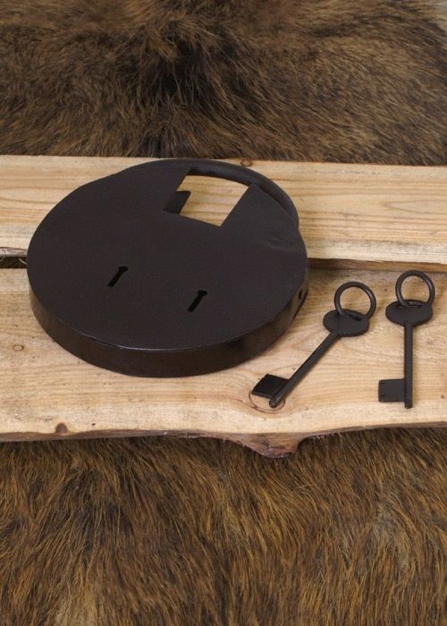 Round historical padlock with two keys