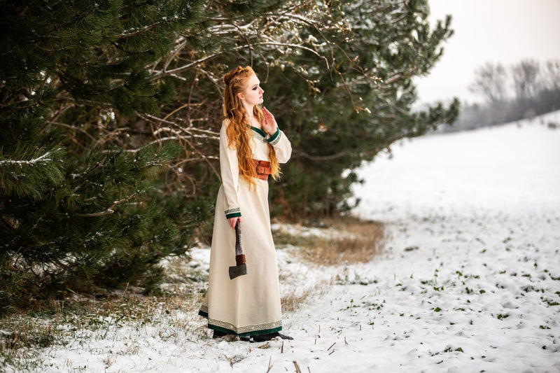 Abito vichingo Lagertha, naturale-verde