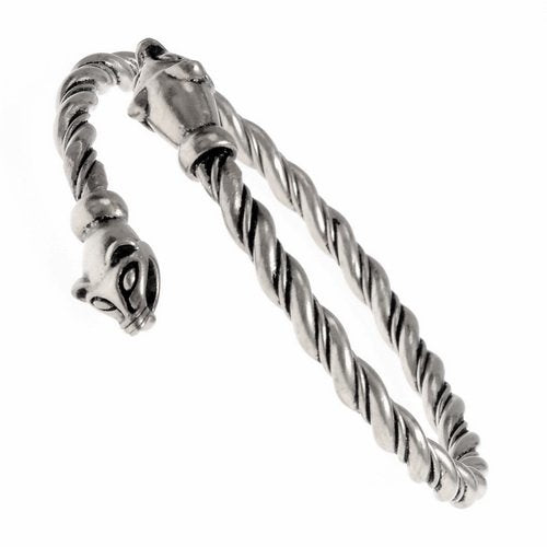 Viking bracelet with weasel heads, silvered bronze