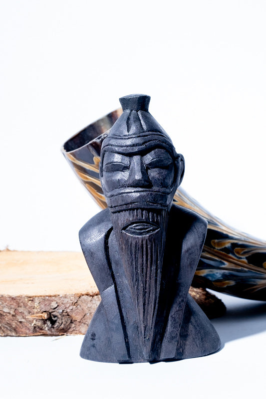 Wood carving Viking god Freyr, black