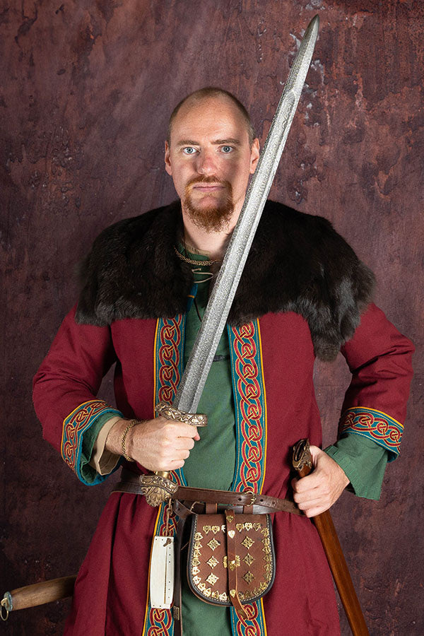 Embroidered Viking kaftan, red-blue