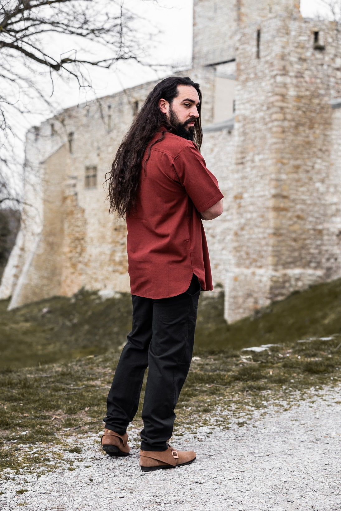 Medieval shirt with short sleeves, red