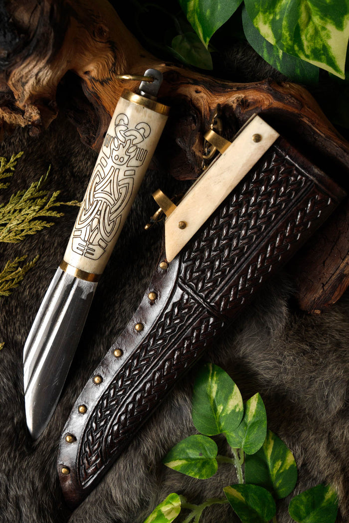 Viking seax Borre style with bone grip, semi-sharp
