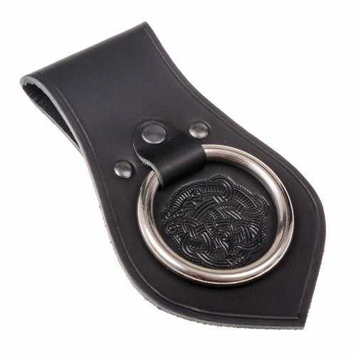 Leather weapon holder for belt Viking motif, black