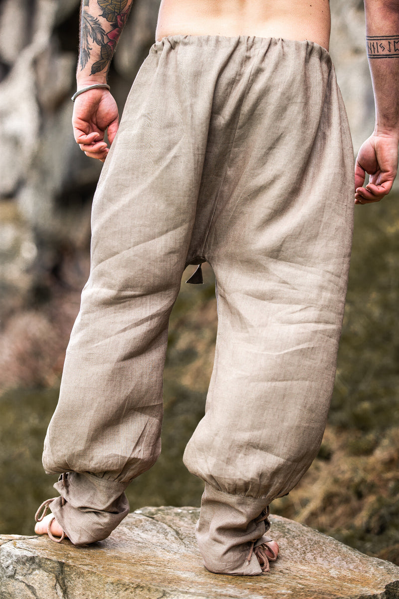 Pantalon viking en lin Odin, gris