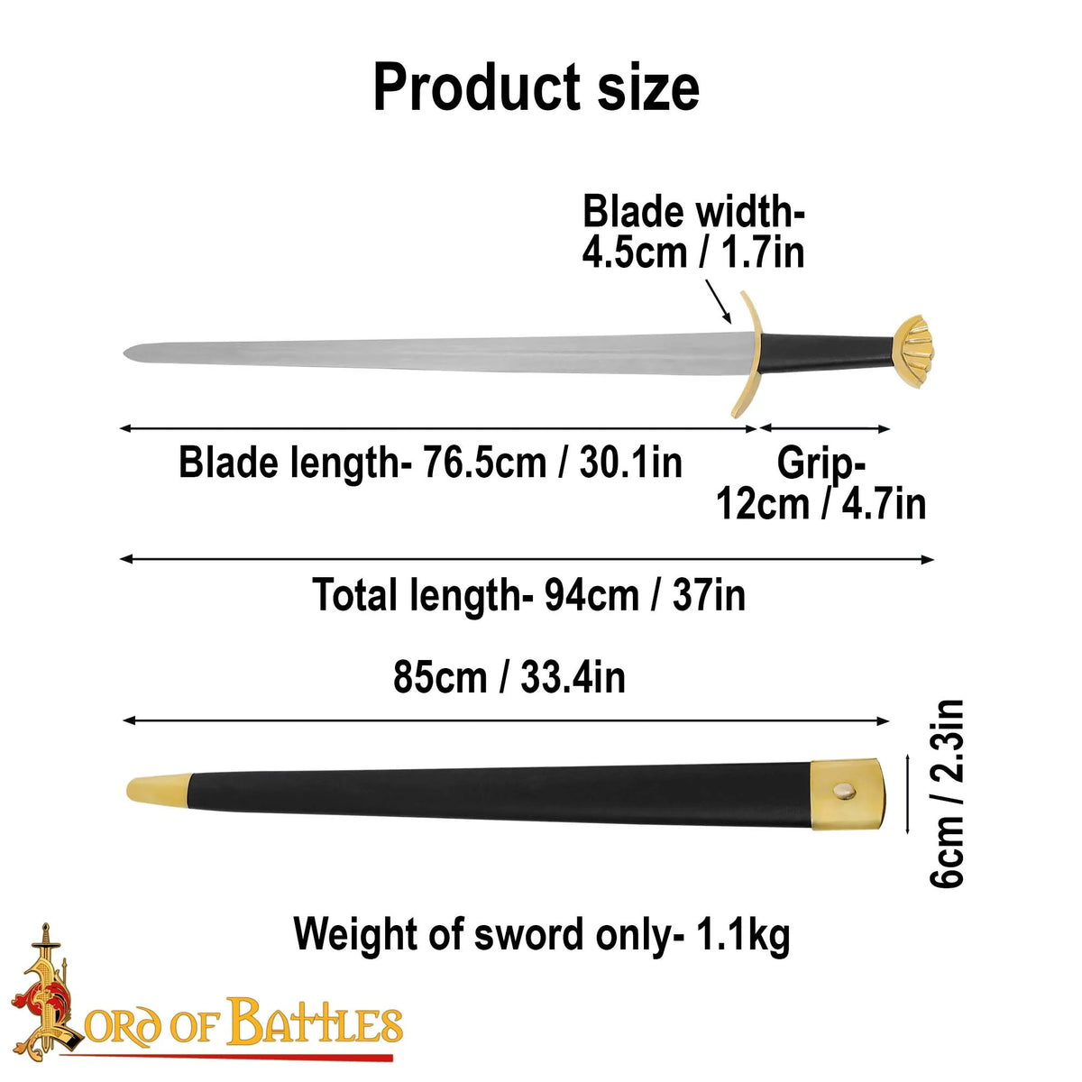 Viking sword Ubbe with scabbard, semi-sharp