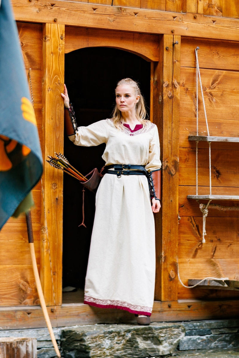 Viking jurk Lagertha, naturel-rood