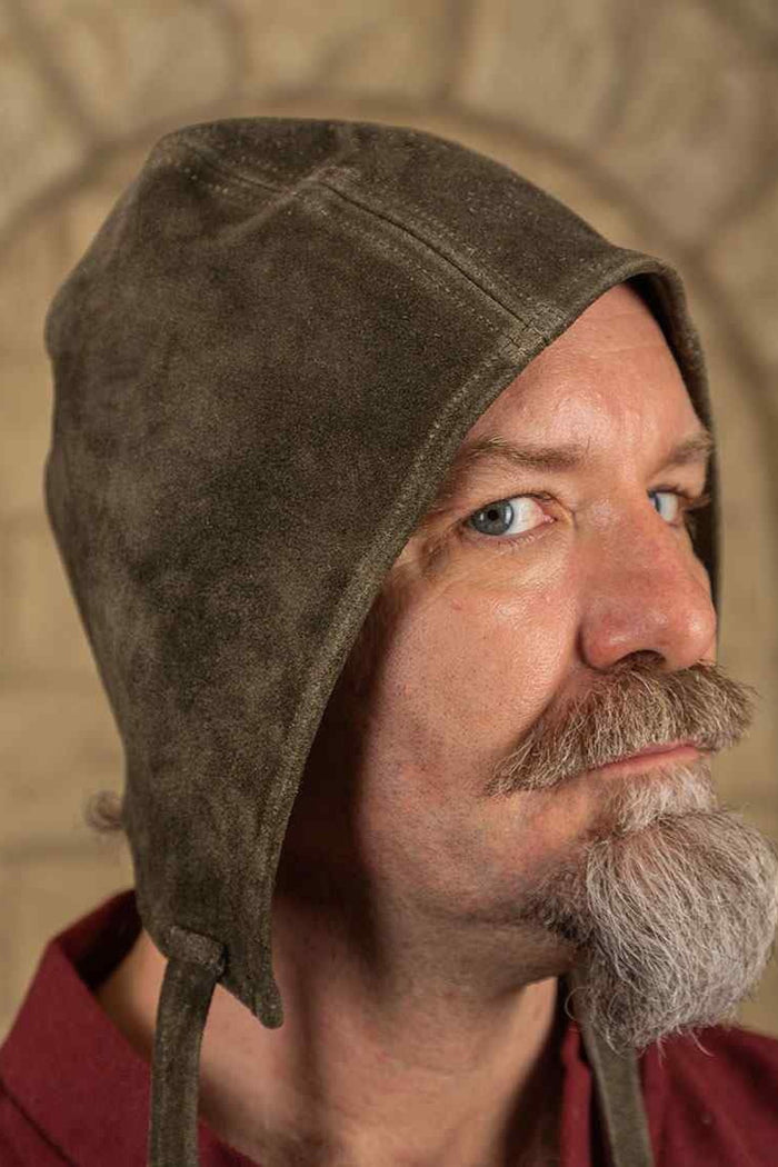 Medieval Coif Martinus, Suede Leather, Olive Green