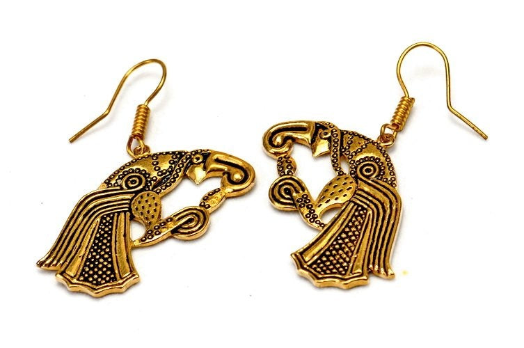 Earrings Germanic raven, bronze