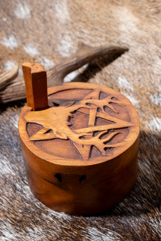 Jewellery box stag and pentagram, wood