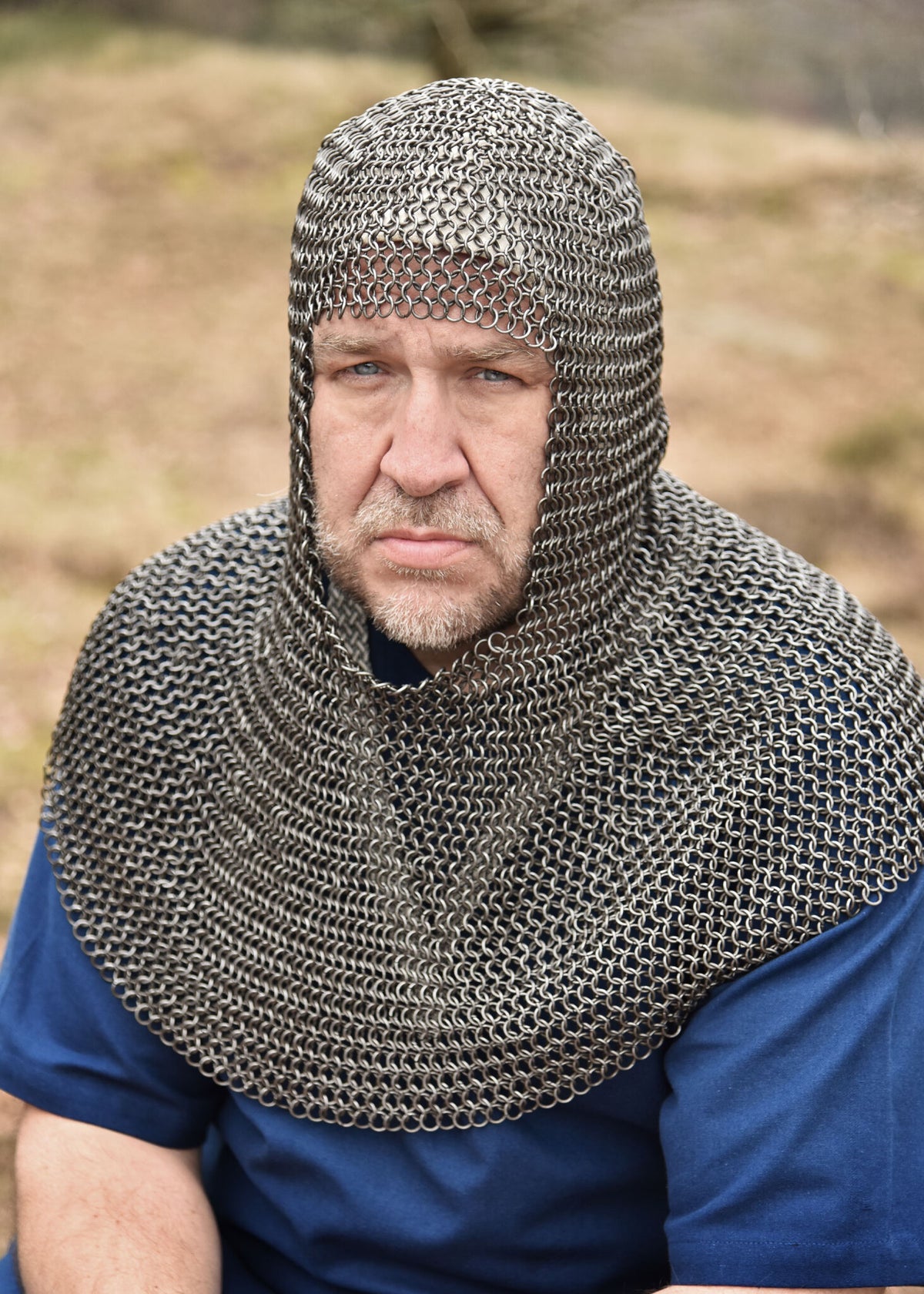 Chainmail coif with square neck, untreated, 8 mm
